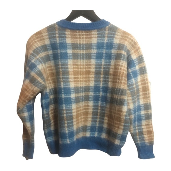 SANDRO Poesa Plaid Crew Neck Sweater in Ciel - Picture 4 of 12